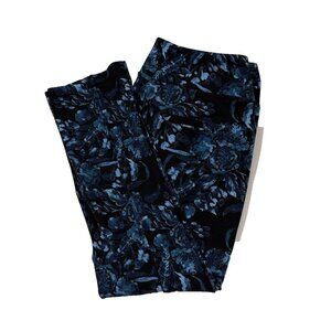 Soft Surroundings Women's 30x25 Petite Small Black & Blue Floral Print Pants